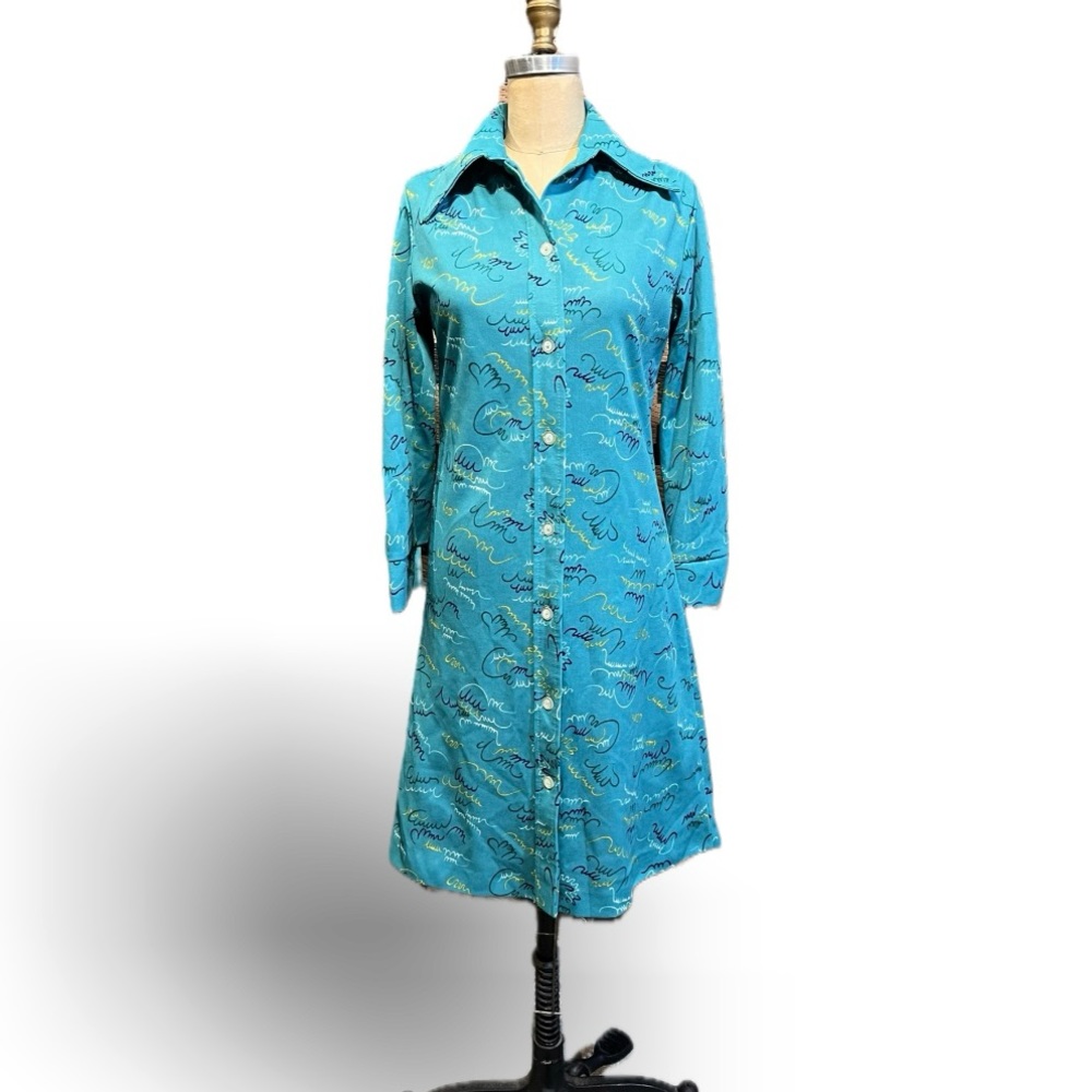 VINTAGE 60s 70s button down shirt dress MCM‎ Twiggy abstract atomic space age - Picture 4 of 17